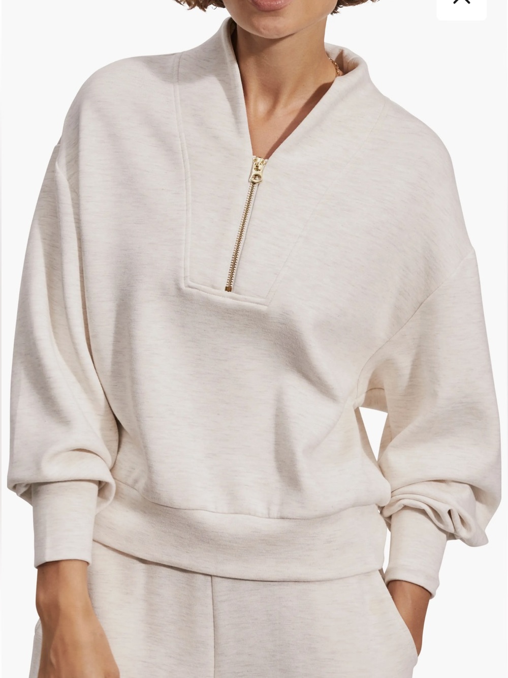 Varley Double Soft Ivory Marled Long Sleeve 1/4 Zip Davidson Sweatshirt Top Sz M